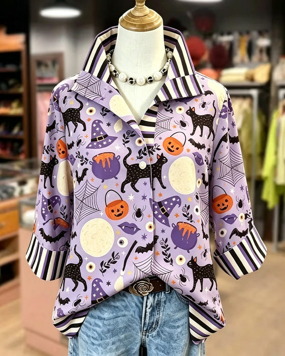 Bluse Revers Knap Stribe Halloween