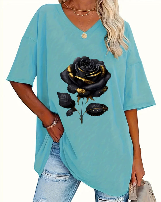 T-Shirt Rosetryk Loose Fit Halværme