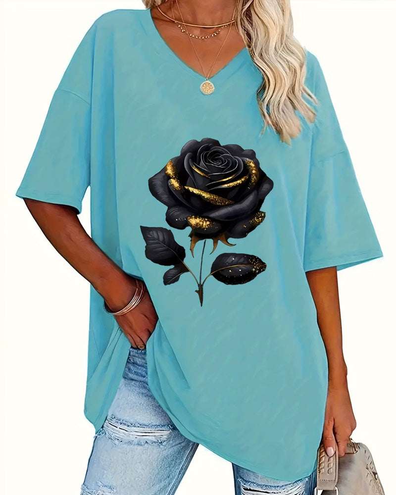 T-Shirt Rosetryk Loose Fit Halværme