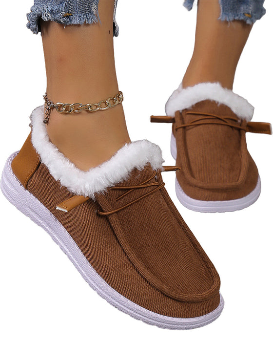 Ensfarvede varme hjemmesko med tyk plysforing