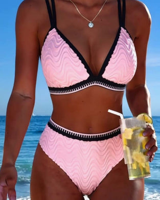 Bikini Farveblok Dobbeltstrop Tekstureret