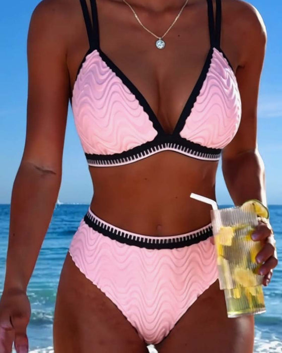 Bikini Farveblok Dobbeltstrop Tekstureret