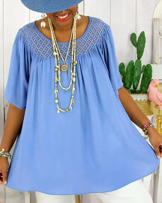 Bluse i Ensfarvet Løs Pasform