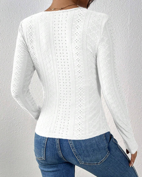 Langærmet Top V-Hals Spetspanel
