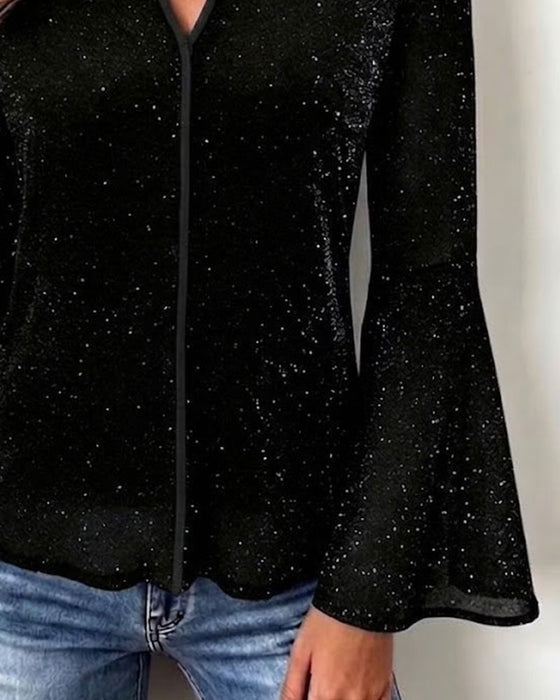 Top V-hals Klokkeærme Slim Fit