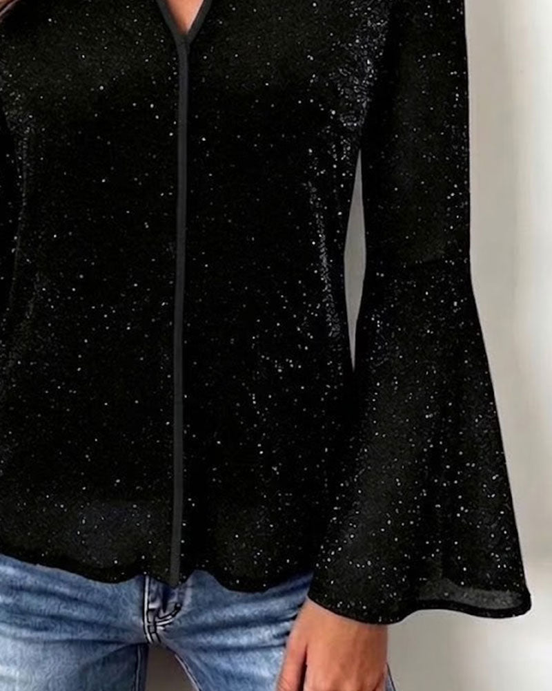 Top V-hals Klokkeærme Slim Fit