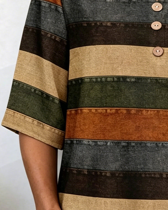 T-Shirt Knap Patchwork Vandret Stribe