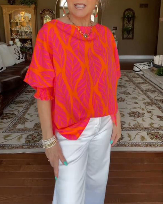 Bluse Rund Hals Løs Print