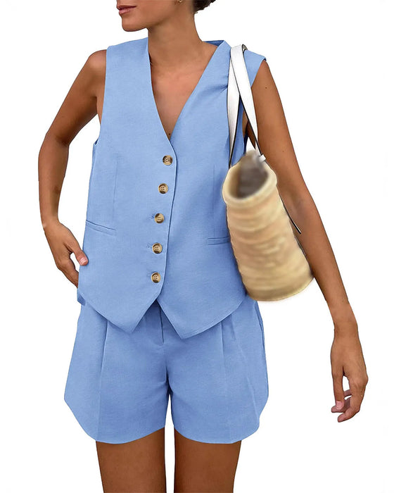 Sæt V-Udskæring Enkeltradet Tanktop Shorts