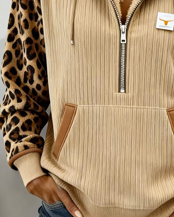 Hættetrøje Med Leopardtryk Og Fleeceforing