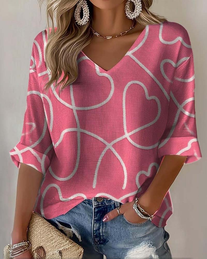 Top Hjerte Linje Trekvart Ærme