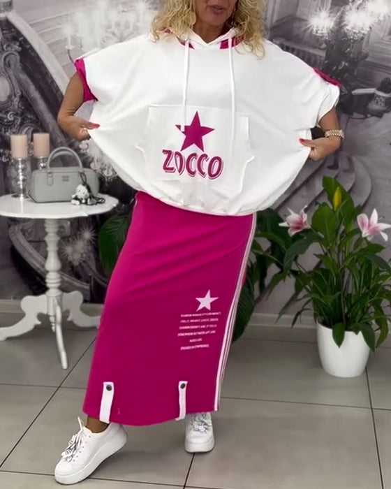 Sæt Med Hætte Snøre Printet Nederdel