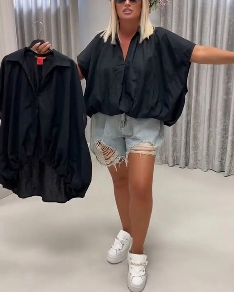 Bluse Krave Loose Fit Flagermusærme
