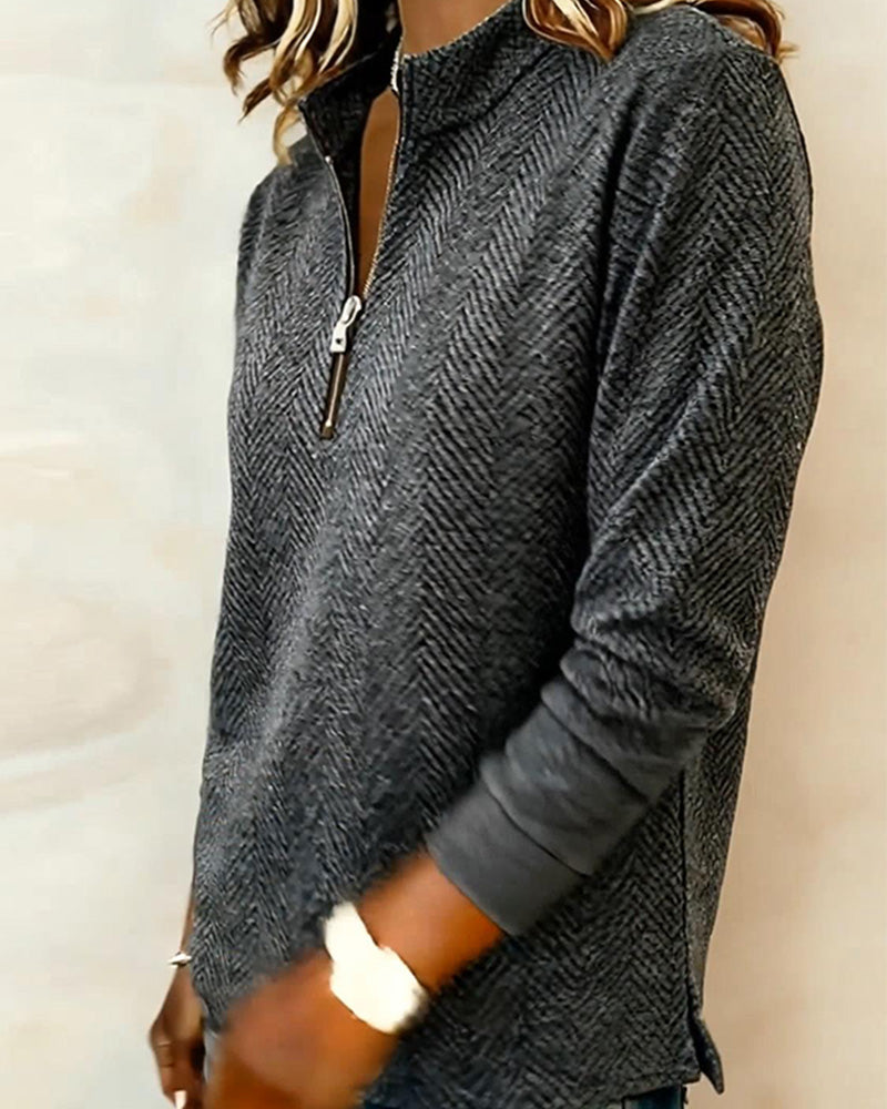 Sweatshirt Stånde Krave Lynlås Afslappet