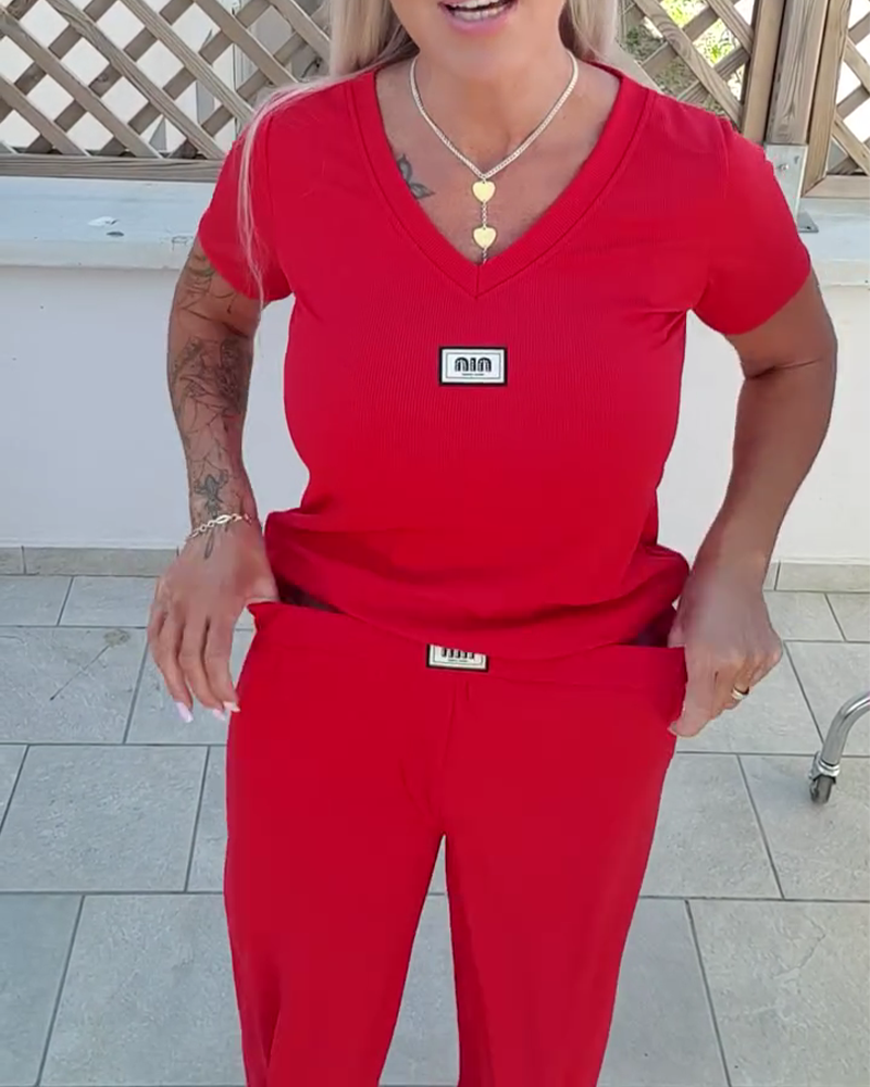 Buksedragt V-Udskæring Casual Bred Ben