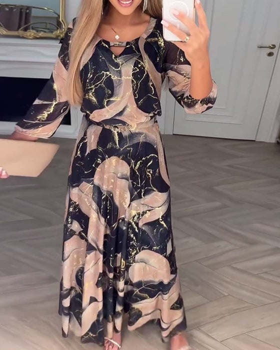 Kjole Elegant Trekvartærme Trykt Talje