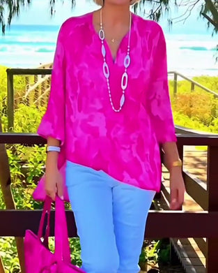 Bluse V-Hals Let Tryk