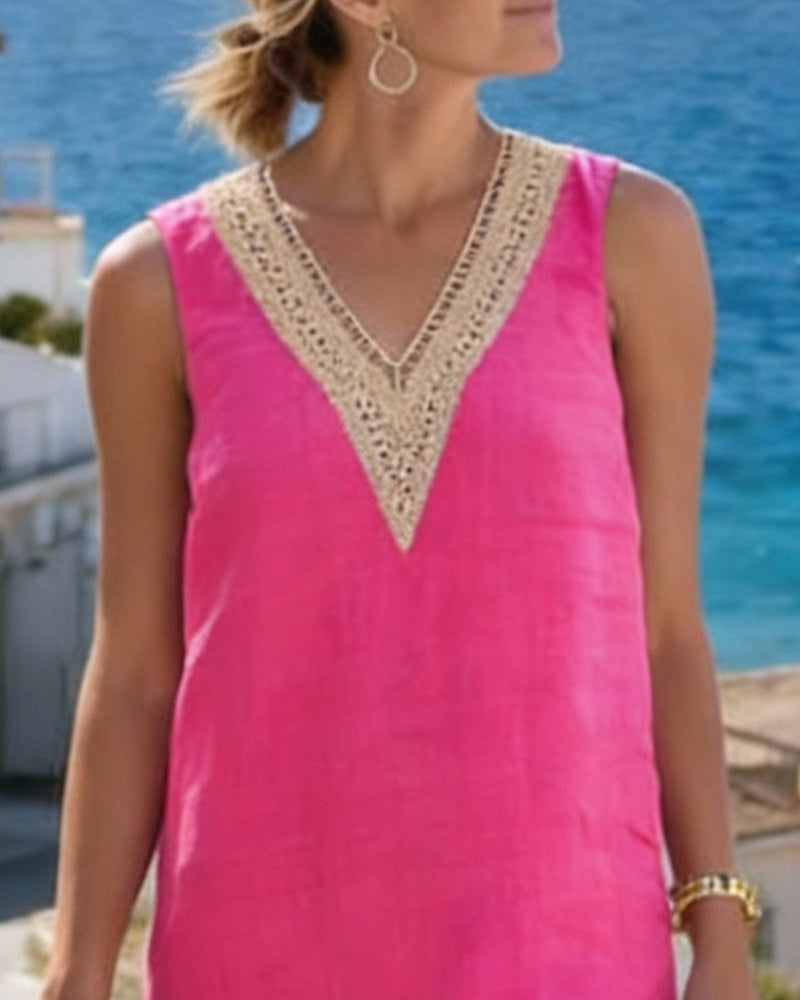 Ærmløs Kjole Med V-Hals Og Blonder