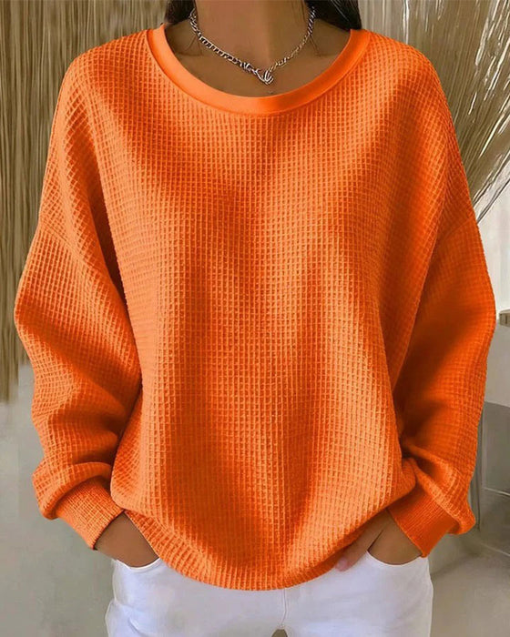 Sweatshirt Ensfarvet Vaffeltekstur Pullover