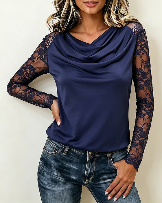Bluse Cowl Hals Blonde Panel Lang Ærme