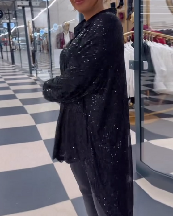 Casual skjorte med pailletter