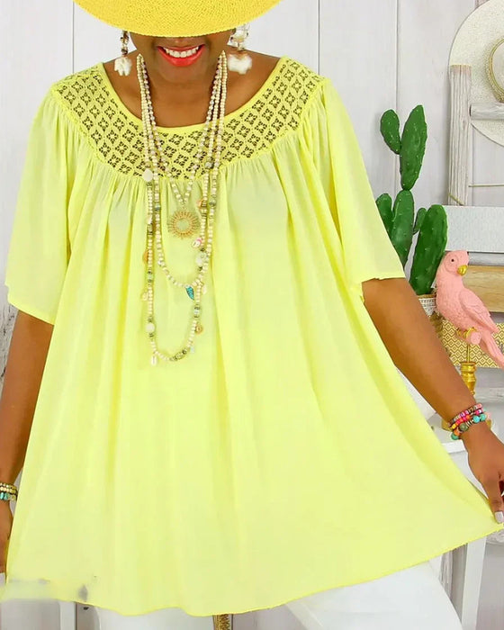 Bluse i Ensfarvet Løs Pasform