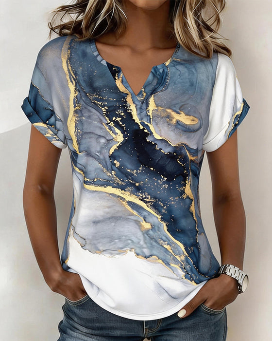 T-Shirt Marmor Tryk V-Hals