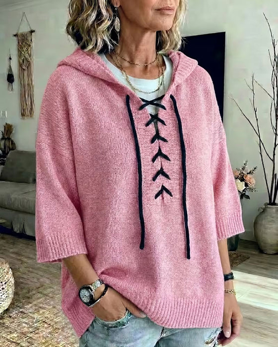 Pullover Bindebånd Hætte Casual