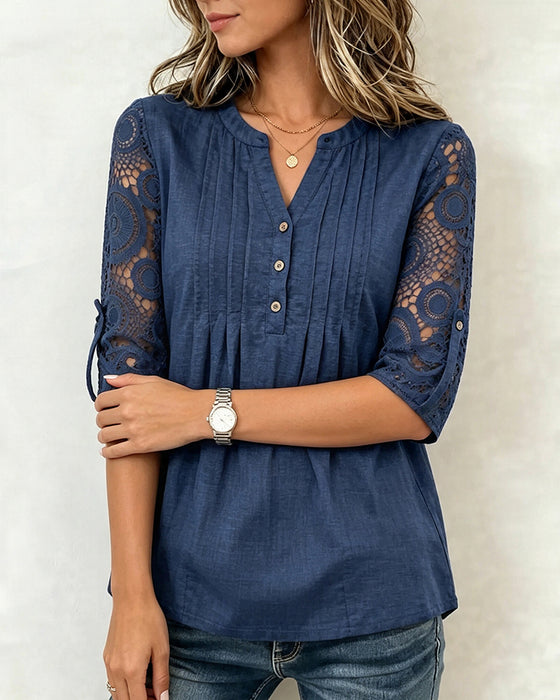Bluse Blonde Patchwork Ærme Rynket