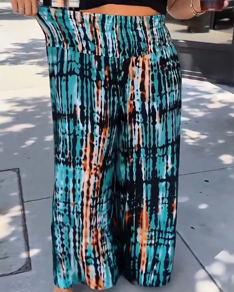 Bukser Tie-Dye Tryk Høj Talje Brede Ben Lang
