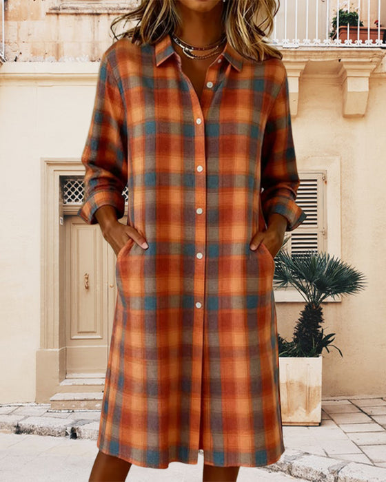 Kjole Skjorte Revers Ternet Knaplukning