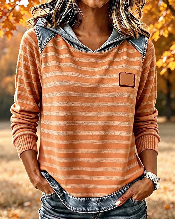 Hoodie Patchwork Stribe Casual