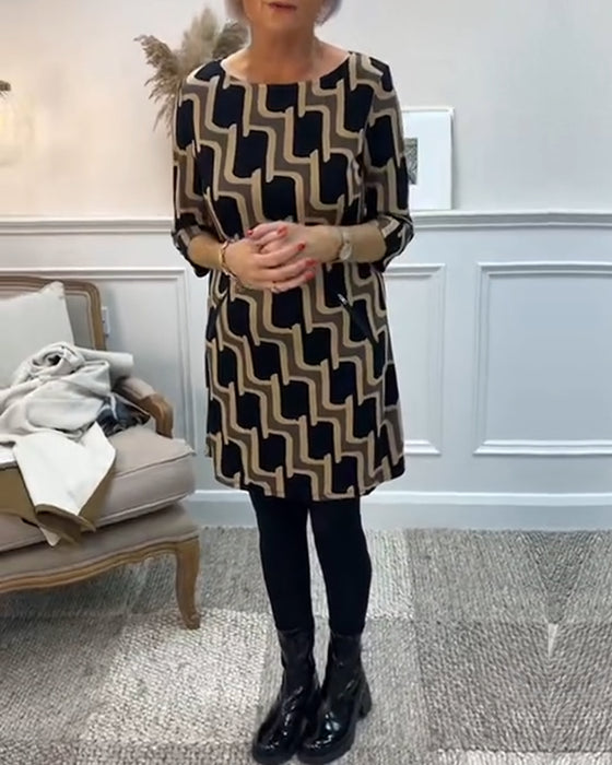 Rund hals printet slim fit kjole