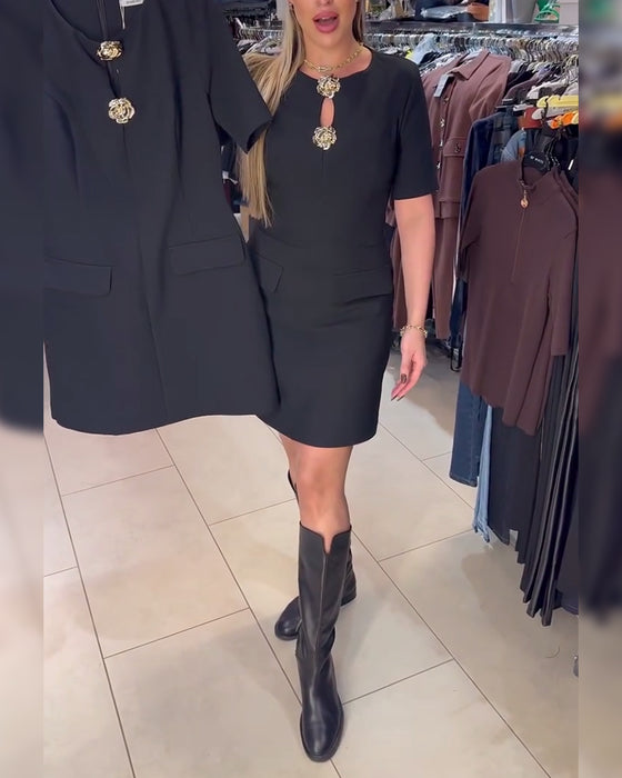 Kjole Metalspænde Tætsiddende Kortærmet