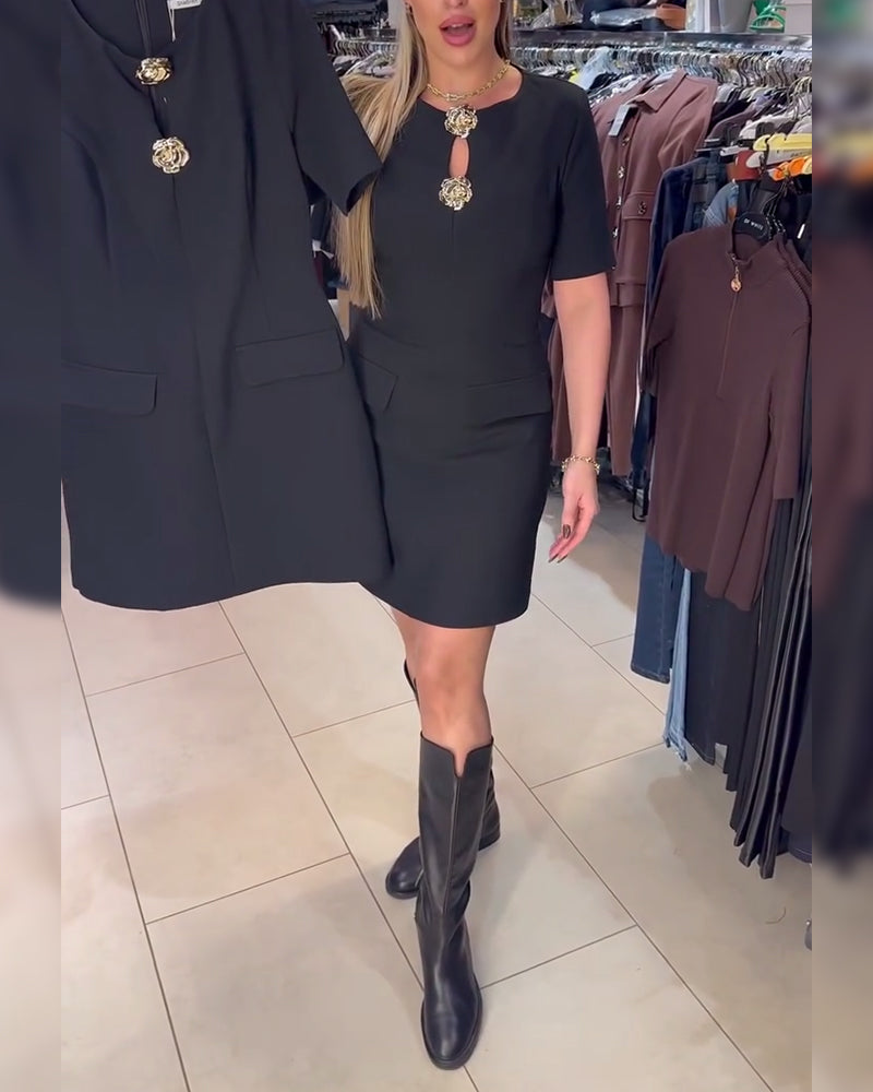 Kjole Metalspænde Tætsiddende Kortærmet