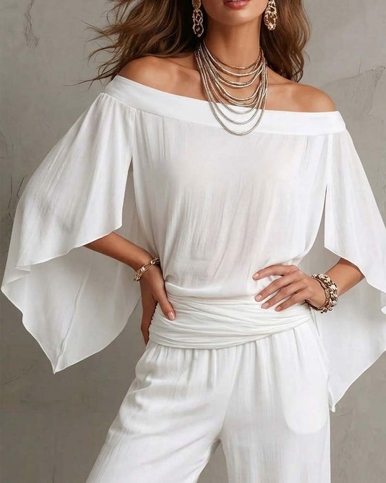Bluse Off-Shoulder Uregelmæssig Løs