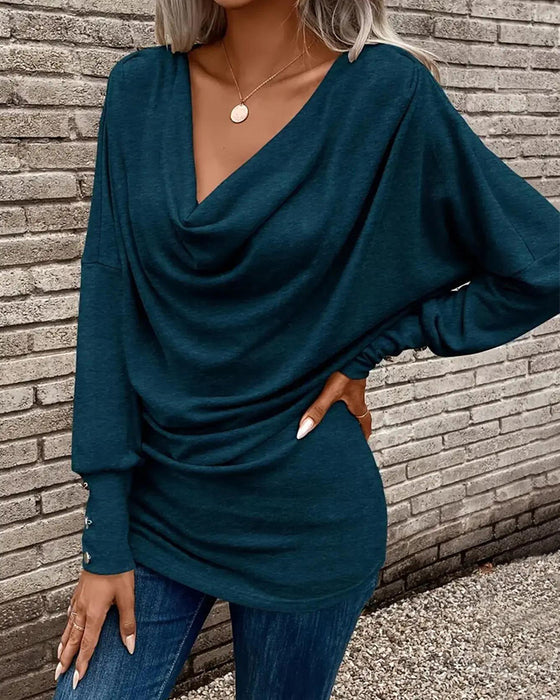 T-Shirt Mock Neck Ensfarvet Knap Lang Ærme