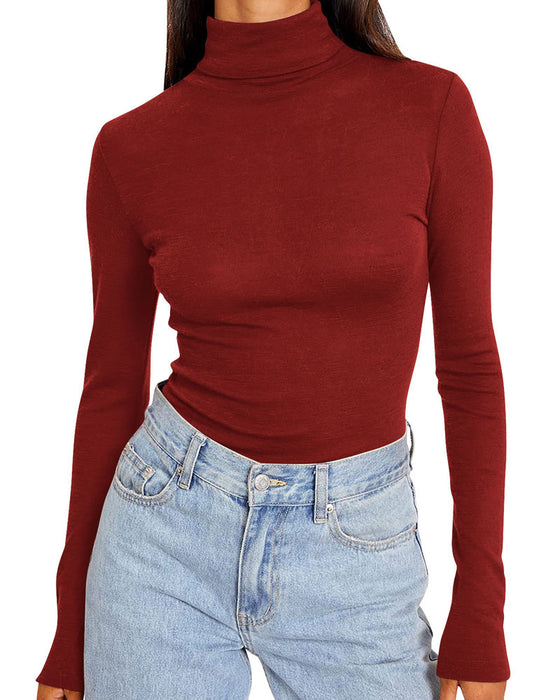Top Ensfarvet Halv Turtleneck Base
