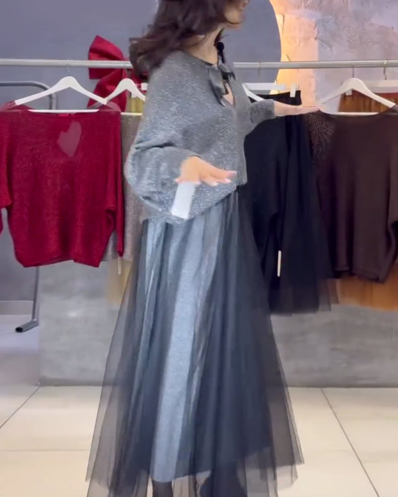 Pullover Og Nederdel Med Flagermusærmer Og Glitre