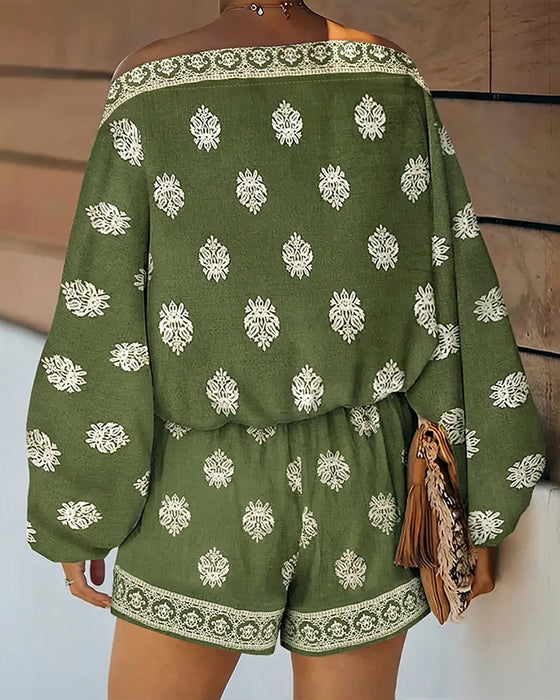 Sæt Kvinder 2 Dele Outfit Boho Top Og Shorts