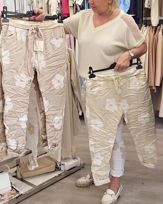 Bukser afslappet print snøre