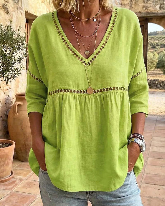 Bluse Udskåret V-Udskæring Loose Fit