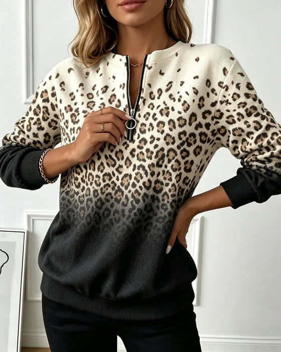 Sweatshirt Lynlås Gradient Leopardprint