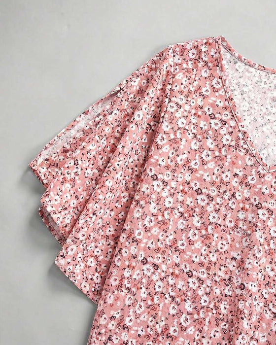 Bluse V-Hals Blomstrende Off-Shoulder Flutter Ærme