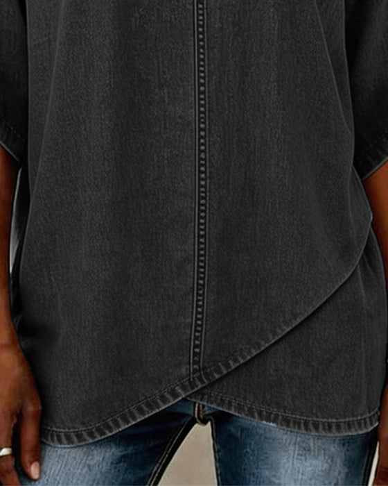 Top V-Udskæring Afslappet Denim