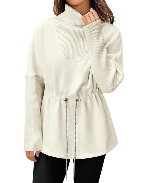 Sweatshirt Høj Krave Lang Ærme Talje Snor