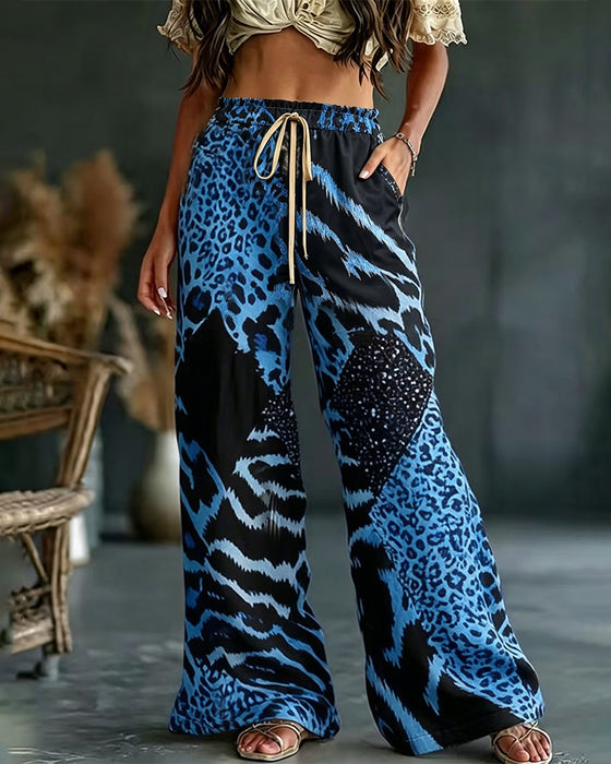 Bukser Leopard Tryk Patchwork Bredt Ben Casual