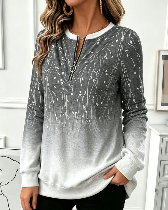 Sweatshirt Rundhalset Lynlås Ombre