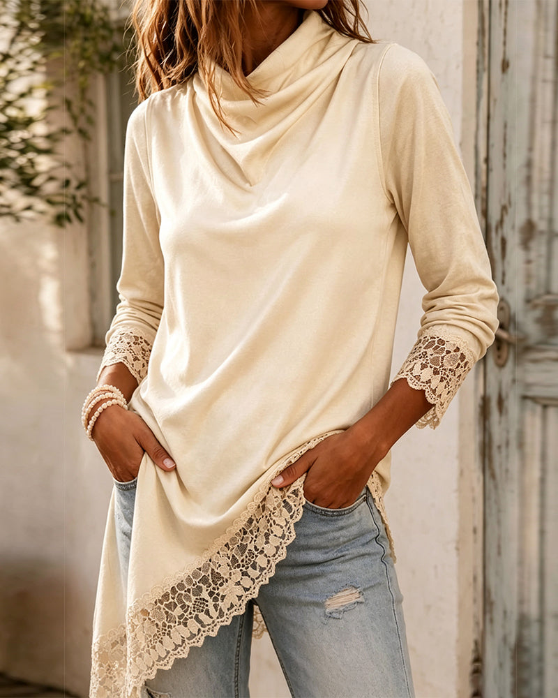 Top Mock Neck Blonder Patchwork Uregelmæssig