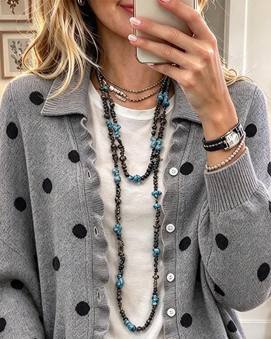 Cardigan Revers Rysjer Prikket